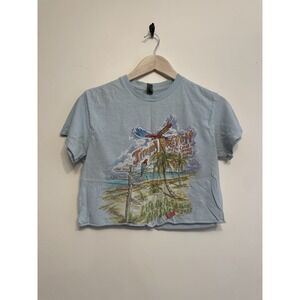 Jimmy Buffet Tshirt Women Small Tour 2022 Life On The Flip Side Crop Blue READ‎